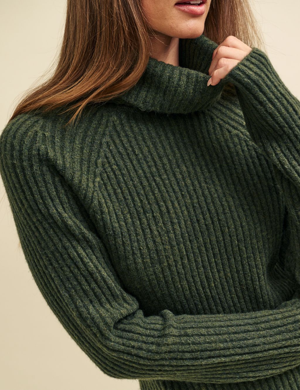 Knitted Ribbed Roll Neck Midi Jumper Dress image 5