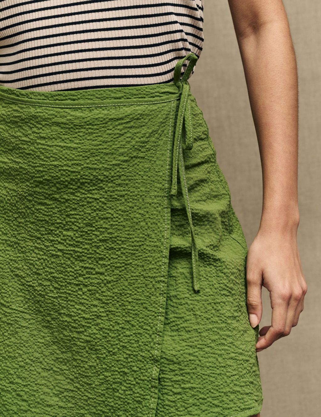 Cotton Blend Textured Mini A-Line Wrap Skirt image 5