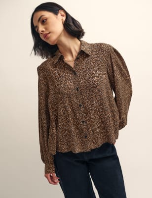 

Womens Nobody's Child Animal Print Collared Shirt - Brown Mix, Brown Mix