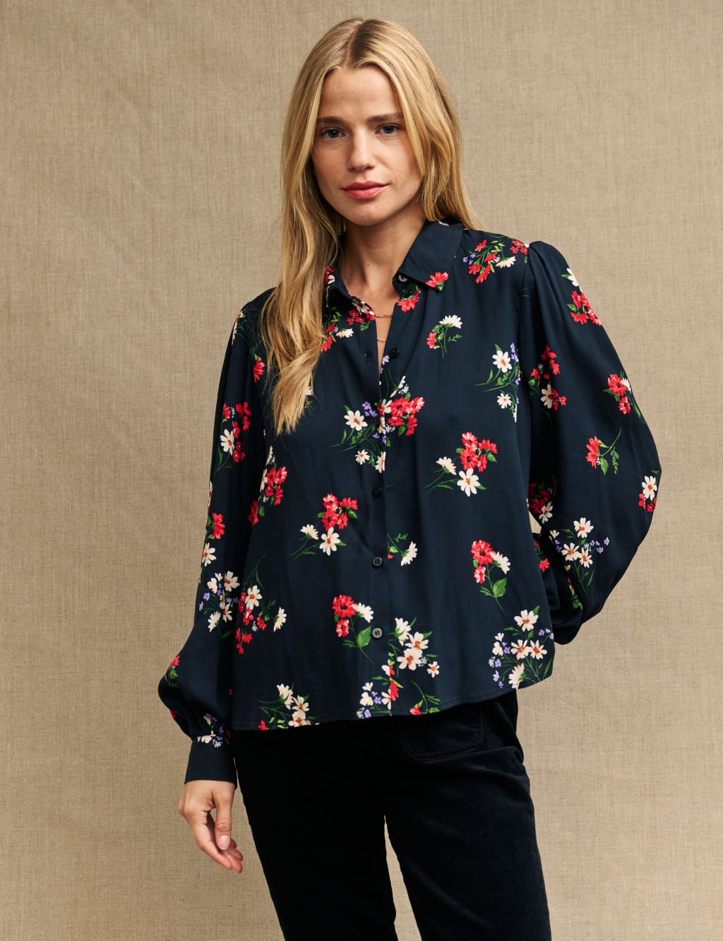 Floral Collared Blouson Sleeve Shirt image 1