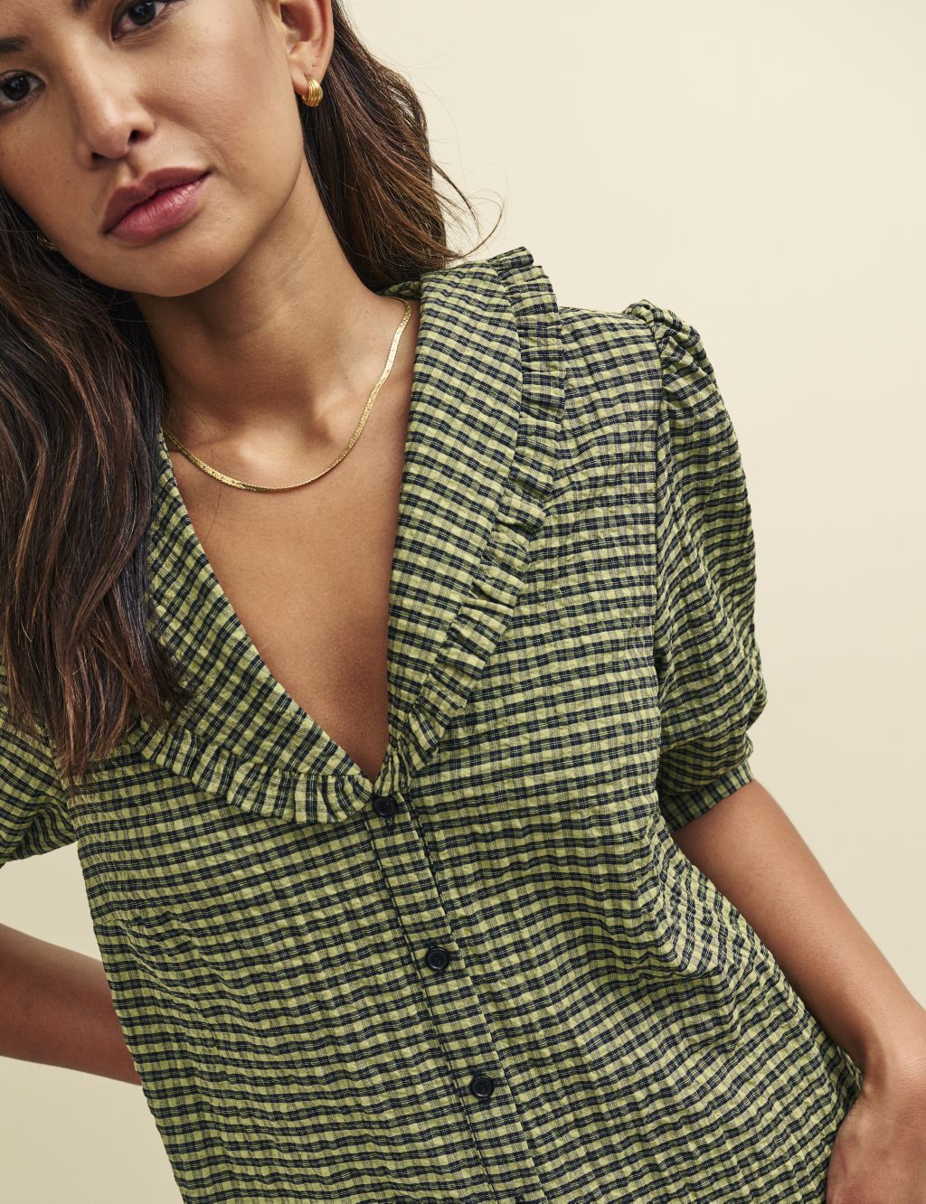 Cotton Rich Checked Collared Blouse image 2