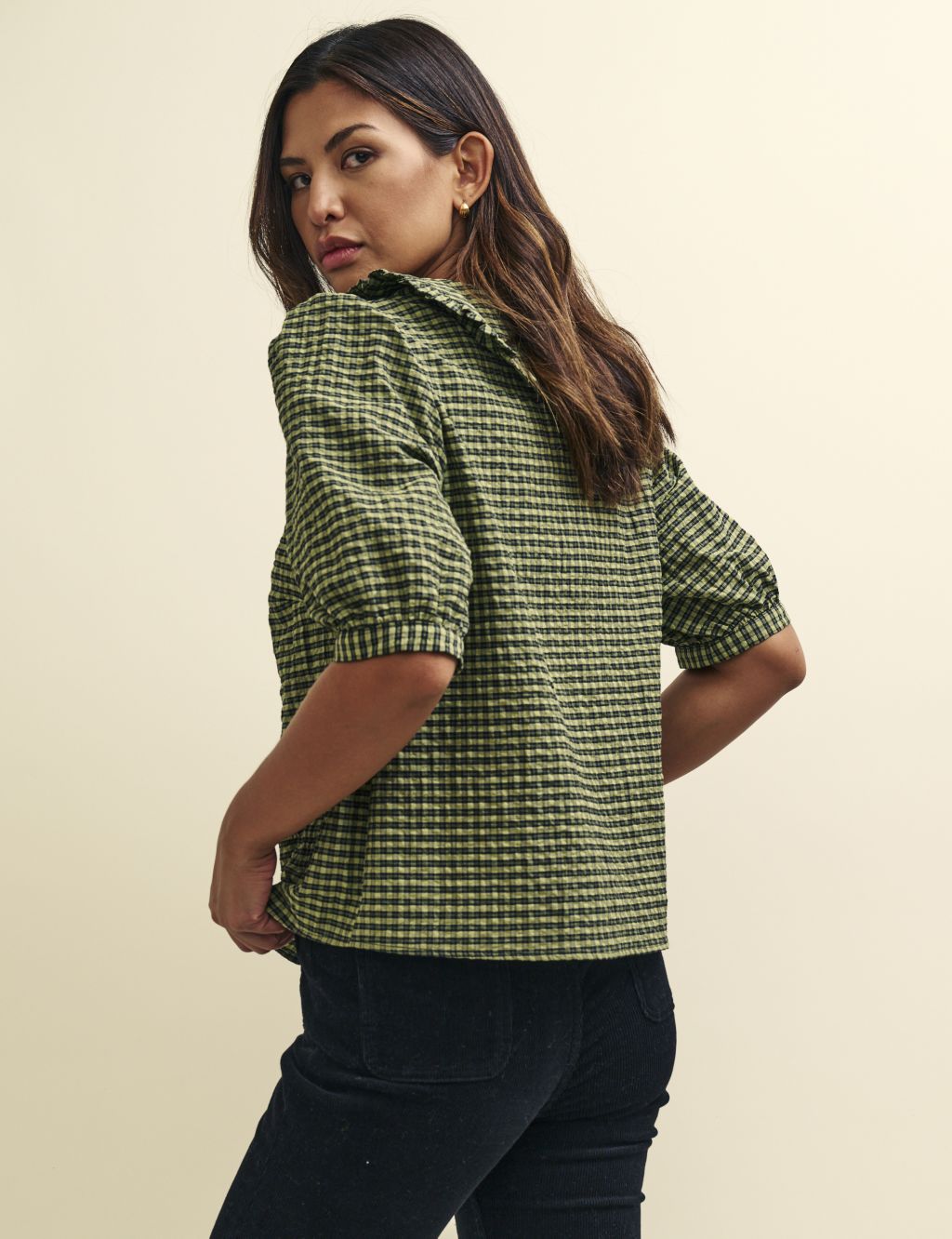 Cotton Rich Checked Collared Blouse image 3