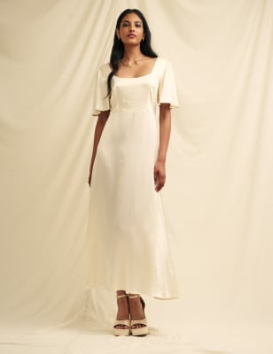 

Nobody's Child Vestido a media pierna a la cintura de escote cuadrado y manga acampanadaWomens - Cream, Cream