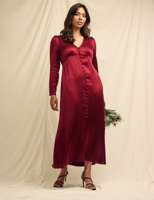 

Womens Nobody's Child V-Neck Button Through Midaxi Waisted Dress - Burgundy, Burgundy