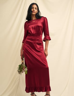 Frill hem midi 2024 dress with sleeves