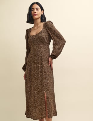 Animal Print Tie Waist Midi Tea Dress