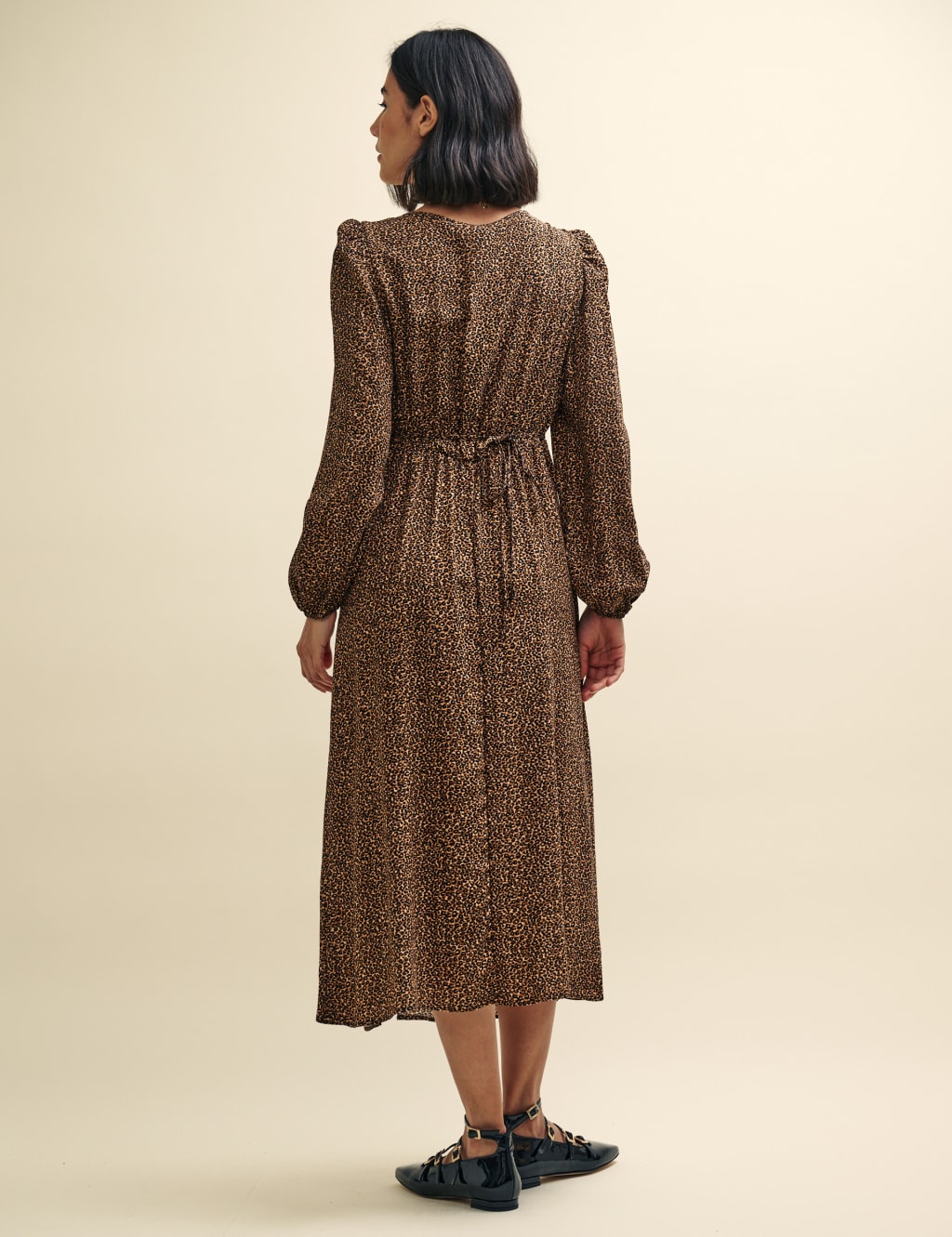 Animal Print Tie Waist Midi Tea Dress image 3