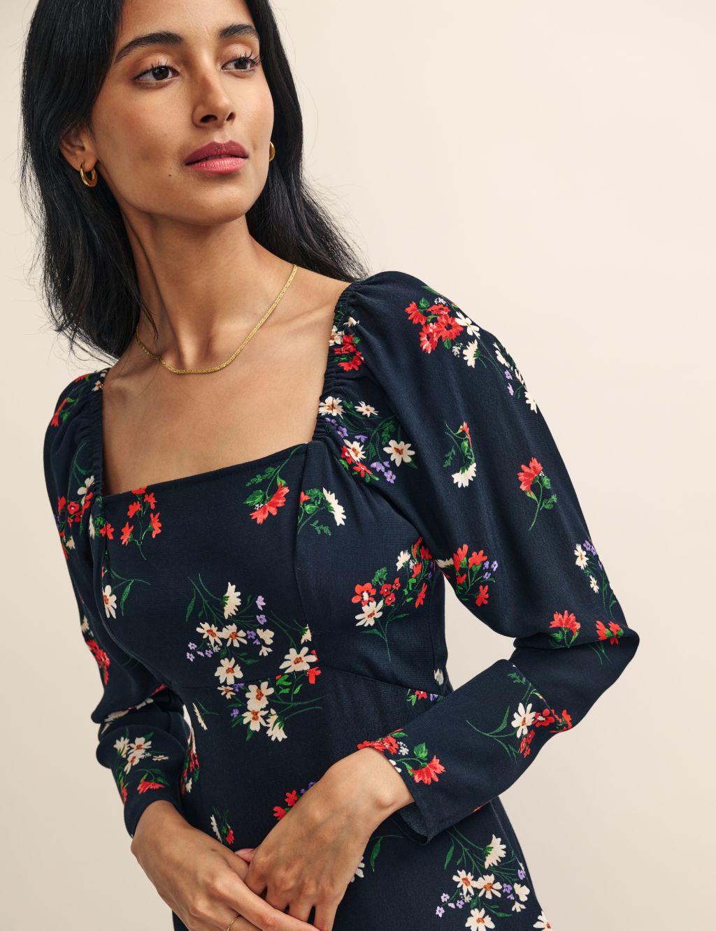 Floral Square Neck Midi Waisted Dress image 3