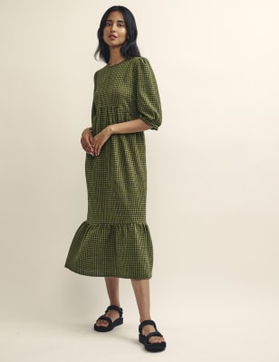 

Womens Nobody's Child Cotton Rich Checked Midi Tea Dress - Green Mix, Green Mix