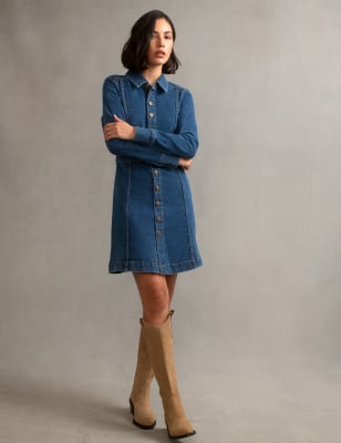 Denim Belted Mini Shirt Dress