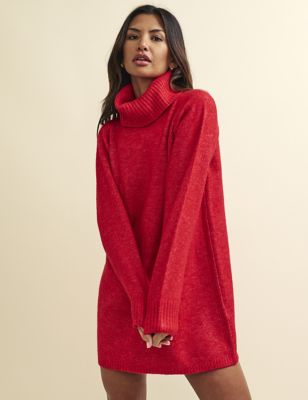Nobody'S Child Womens Textured Roll Neck Mini Jumper Dress - XL, Red