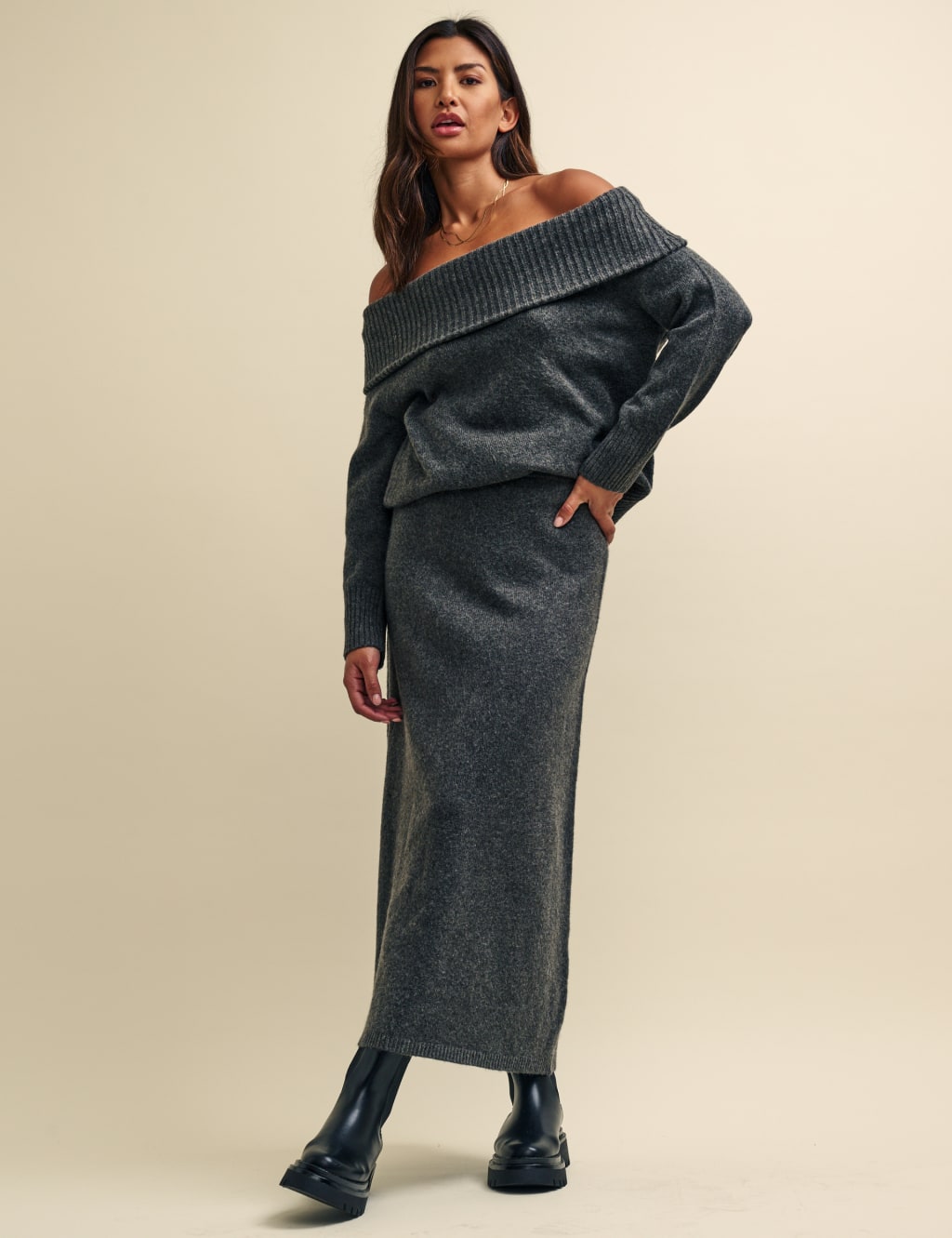 Knitted Maxi Slip Skirt with Wool image 1