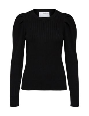 M&S Selected Femme Womens Crew Neck Puff Sleeve Jumper