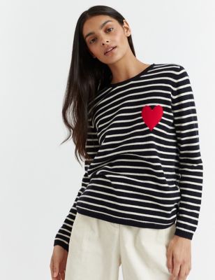 Chinti & Parker Womens Wool Rich Striped Knitted Top with Cashmere - Navy Mix, Navy Mix