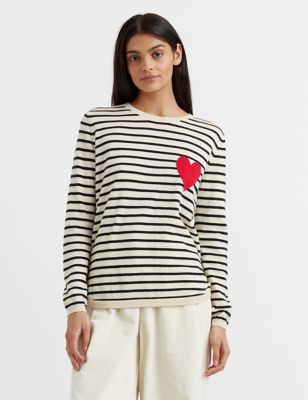 Wool Rich Striped Knitted Top with Cashmere