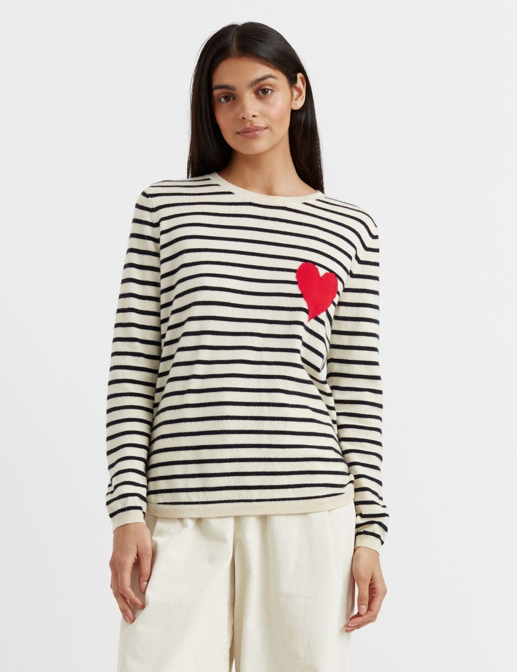 Wool Rich Striped Knitted Top with Cashmere