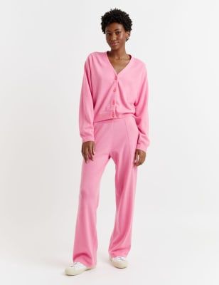 Wool Rich Wide Leg Relaxed Joggers with Cashmere