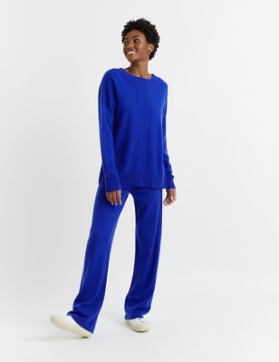 Wool Rich Wide Leg Relaxed Joggers with Cashmere