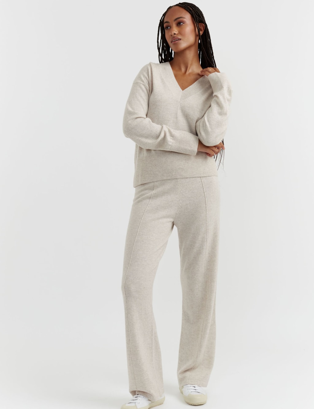 Wool Rich Wide Leg Relaxed Joggers with Cashmere