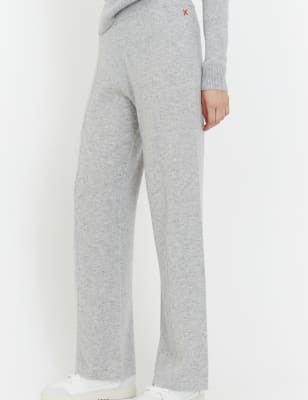 Wool Rich Wide Leg Relaxed Joggers with Cashmere