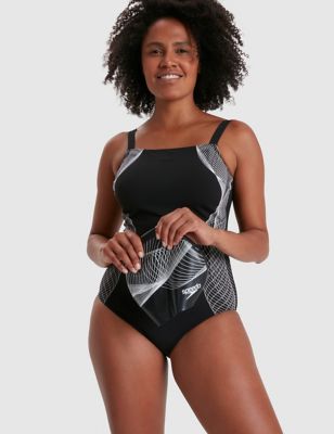 Speedo Womens Printed Square Neck Swimsuit - 12 - Black, Black