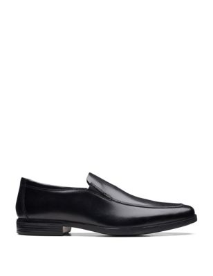 Clarks Mens Leather Slip-On Loafers - 8.5 - Black, Black