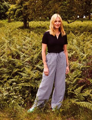 Cotton Rich Checked Wide Leg Trousers