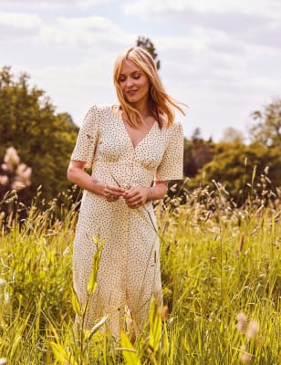 

Womens Nobody's Child Polka Dot V-Neck Midi Tea Dress - Cream Mix, Cream Mix