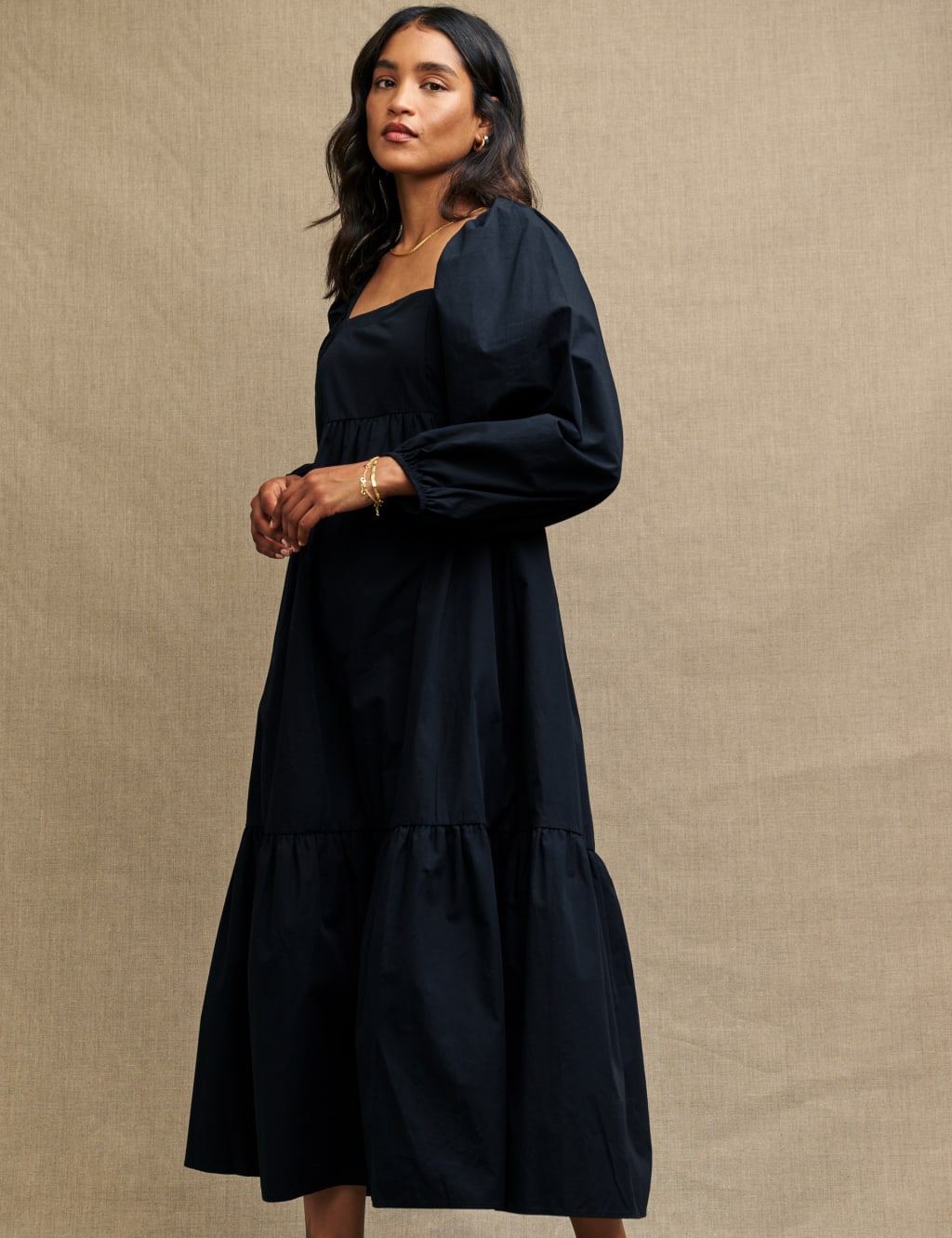 Organic Cotton Square Neck Midi Tiered Dress image 1