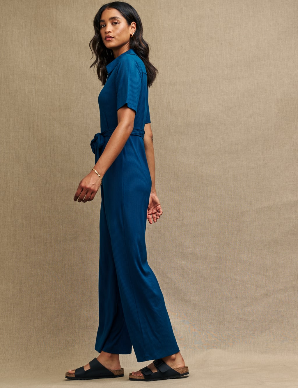 Ribbed Belted Short Sleeve Jumpsuit image 4