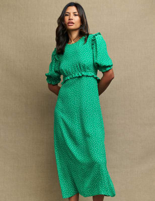 

Nobody's Child Vestido a la cintura a media pierna de cuello redondo de toposWomens - Green Mix, Green Mix