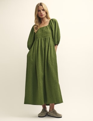 

Womens Nobody's Child Cotton Blend Square Neck Midi Smock Dress - Olive, Olive