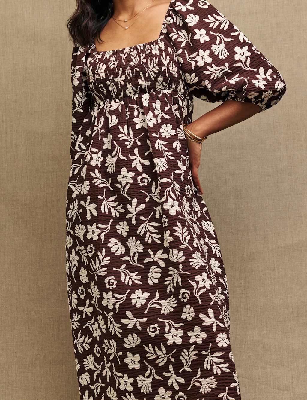 Cotton Rich Floral Sqaure Neck Midi Dress image 2