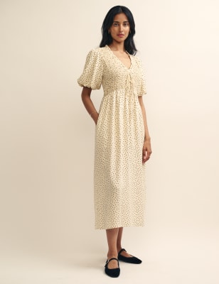 

Womens Nobody's Child Polka Dot V-Neck Midi Waisted Dress - Cream Mix, Cream Mix