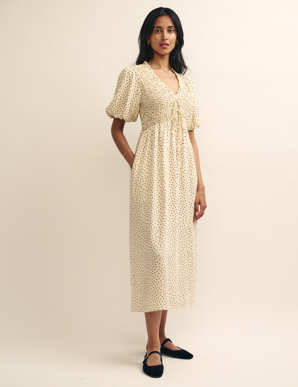 Polka Dot V-Neck Midi Waisted Dress image 2