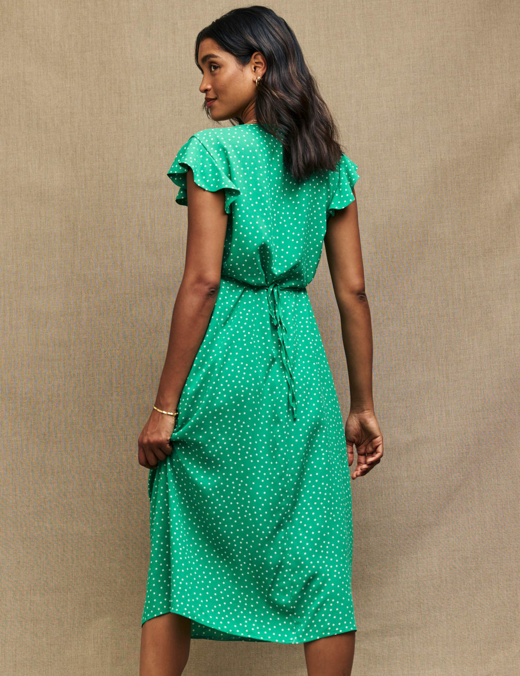 Polka Dot V-Neck Midi Swing Dress image 3