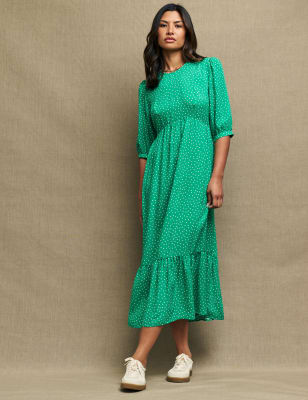 

Womens Nobody's Child Polka Dot Round Neck Midi Tiered Dress - Green Mix, Green Mix