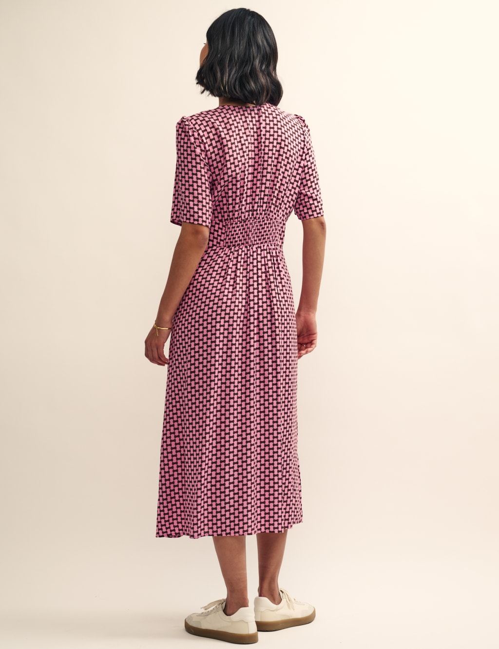 Geometric V-Neck Midi Tea Dress image 2