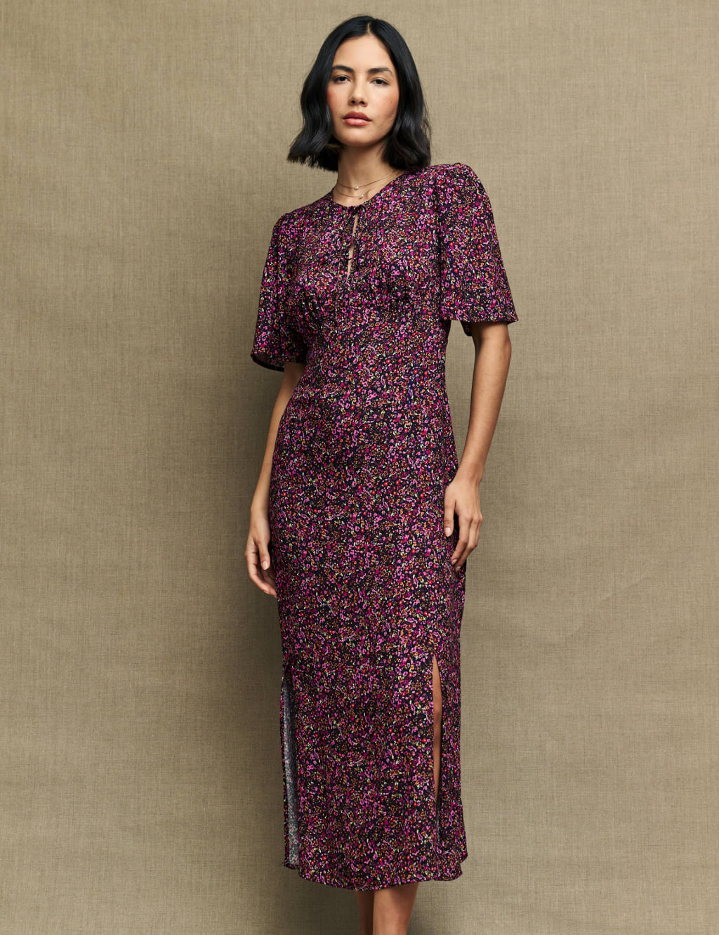 Floral Angel Sleeve Midaxi Tea Dress image 1