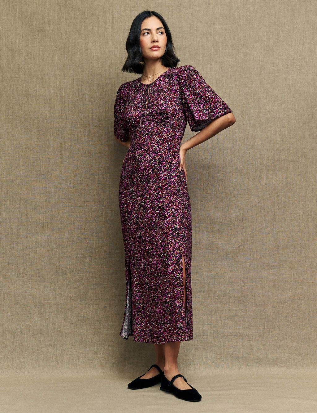 Floral Angel Sleeve Midaxi Tea Dress image 6