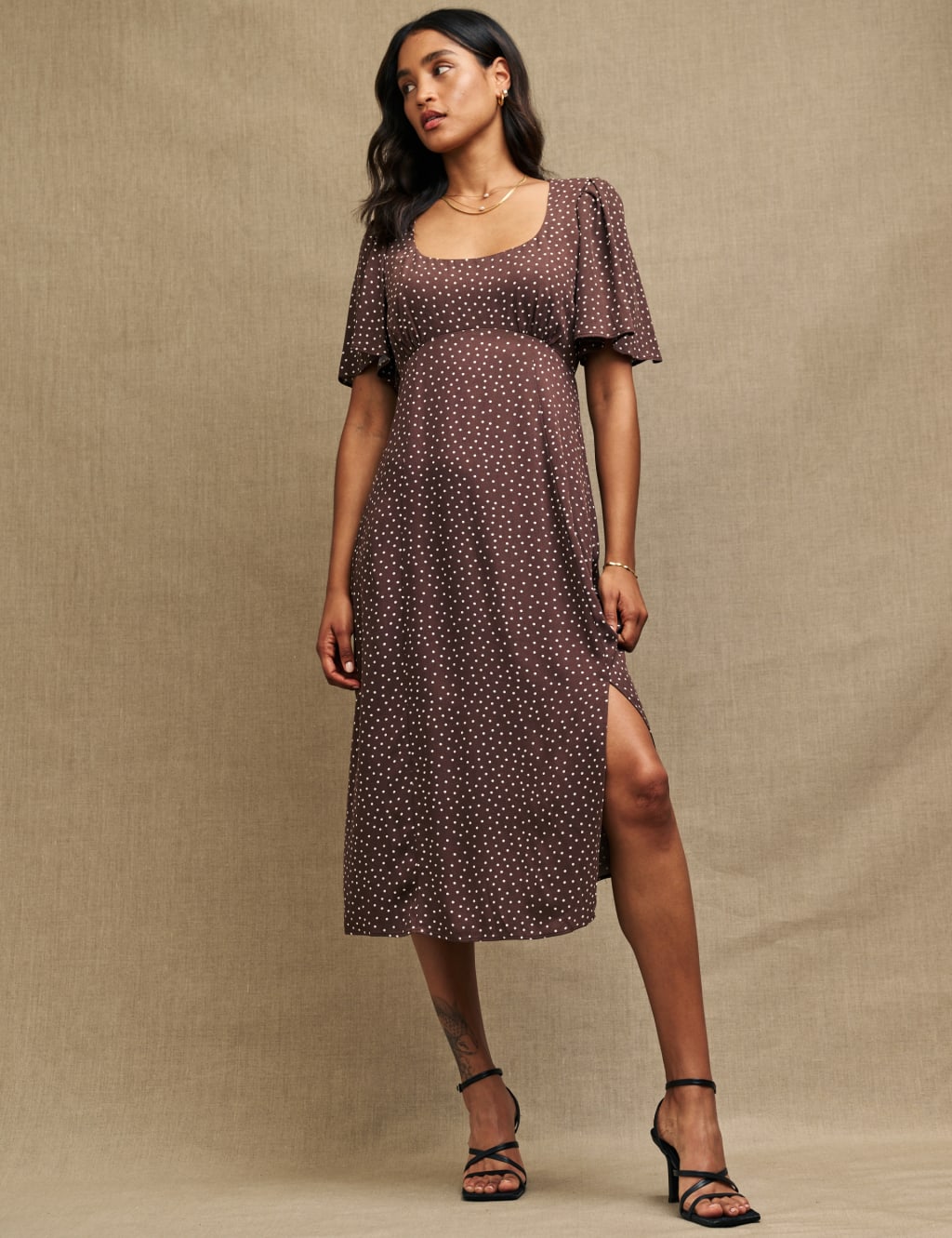 Floral Angel Sleeve Midi Tea Dress image 1