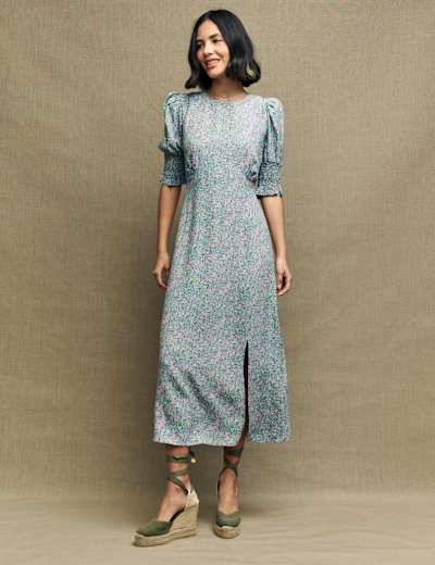 Floral Puff Sleeve Midi Tea Dress