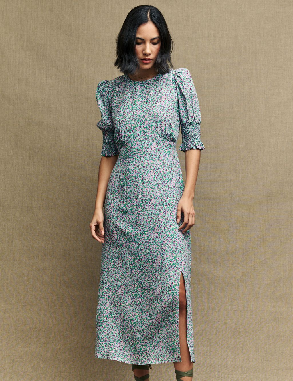 Floral Puff Sleeve Midi Tea Dress image 3