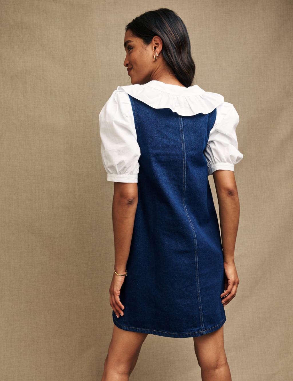 Denim Scoop Neck Mini Dress image 5