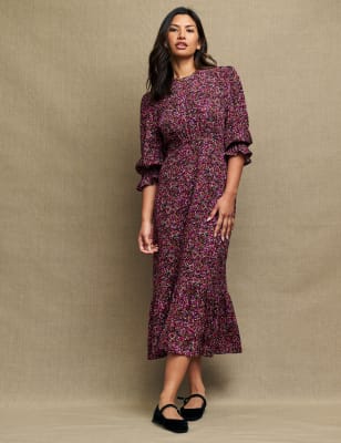 Floral Round Neck Midi Tiered Tea Dress | M&S AU