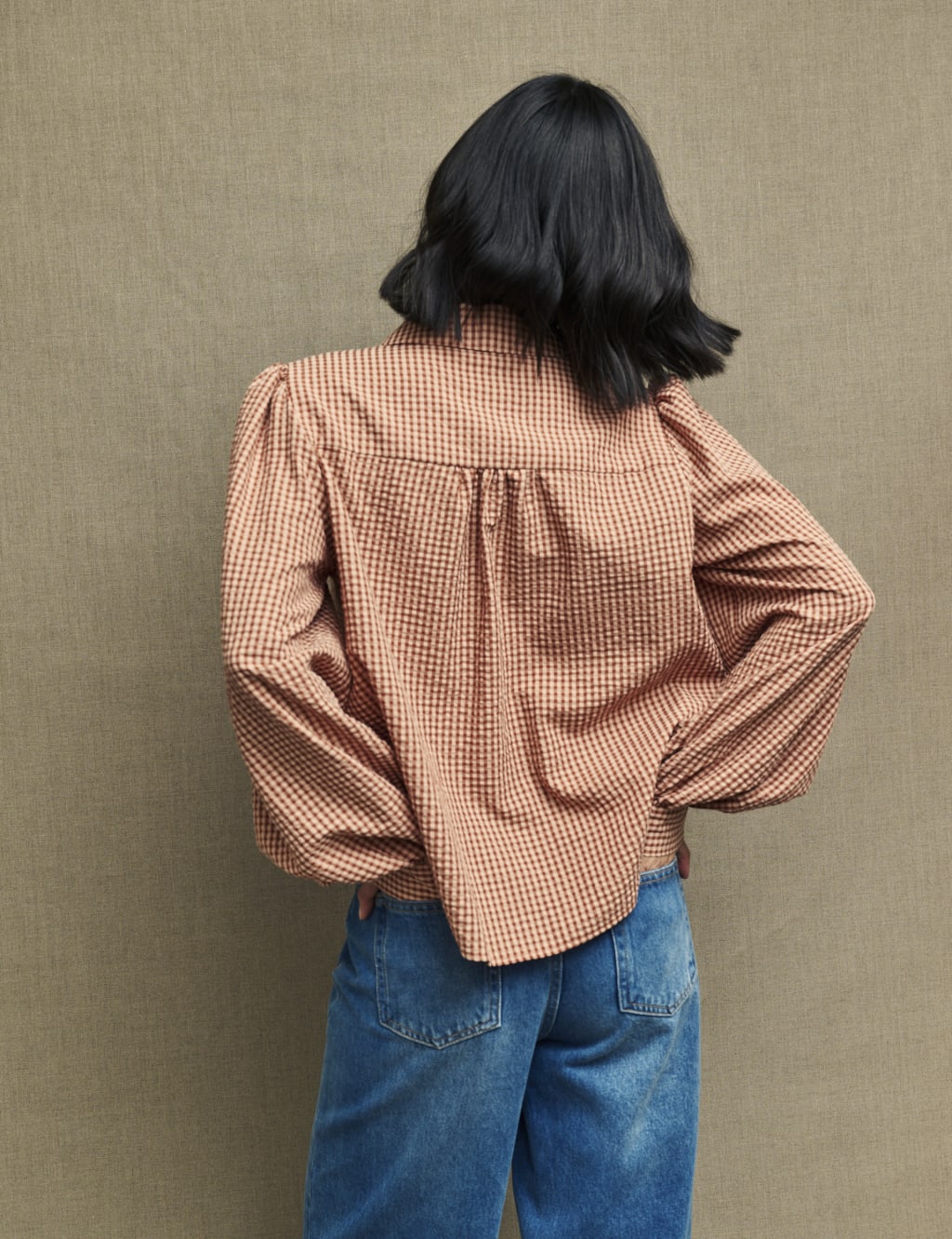 Cotton Rich Checked Blouson Sleeve Shirt image 3