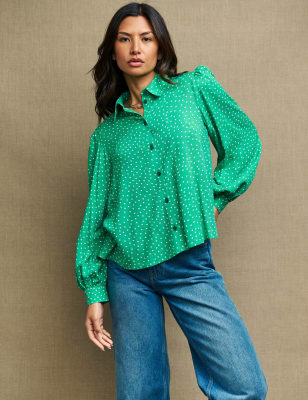 

Womens Nobody's Child Polka Dot Collared Shirt - Green Mix, Green Mix