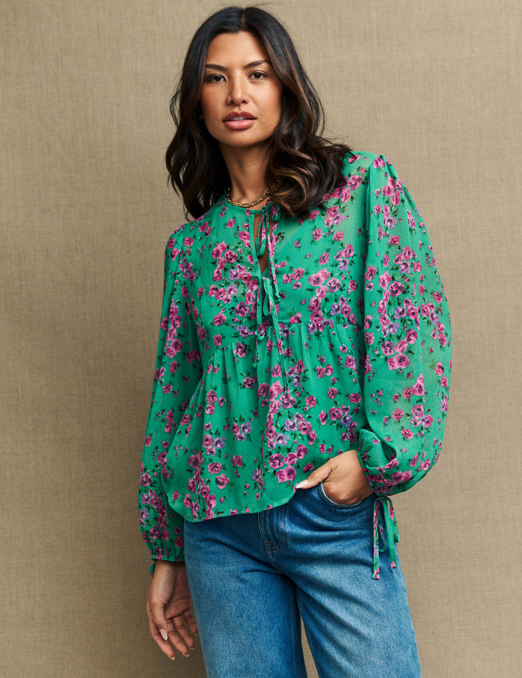 Floral Tie Neck Blouse image 4