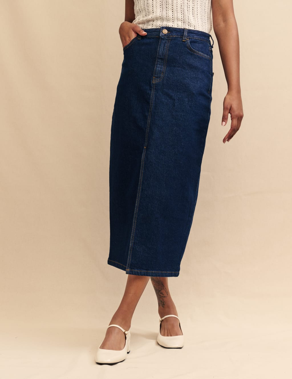 Denim Split Front Midi Column Skirt image 2