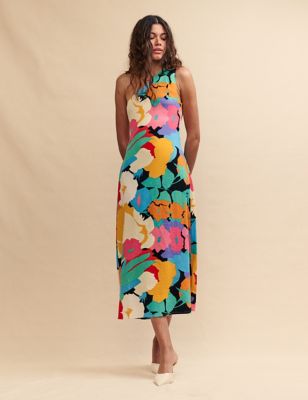 Nobody'S Child Women's Linen Rich Printed Strappy Midaxi Slip Dress - 8 - Multi, Multi